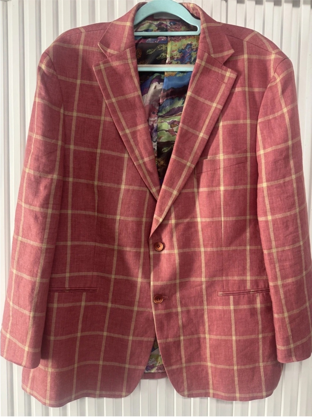 Tallia Logan’s Of Lexington 100% Linen Blazer Sport Coat  Size 46  Windowpane